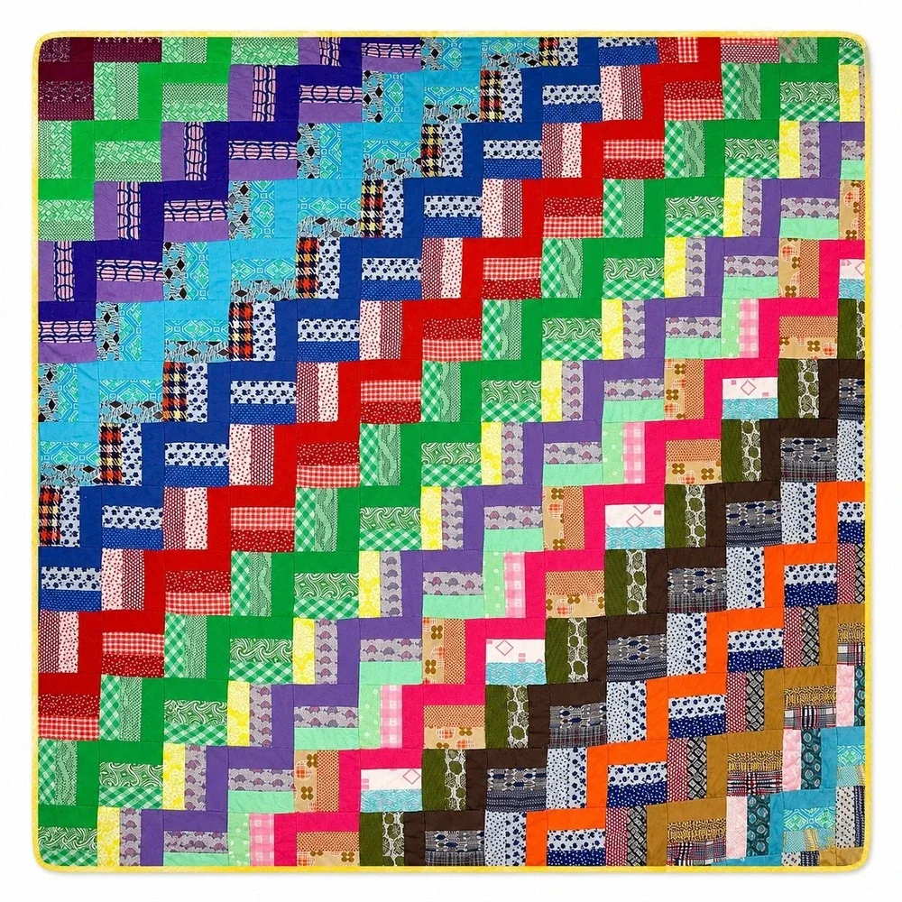 Vintage Handmade Patchwork Quilt Rainbow Polyester Double Knit 70s Retro 68x82